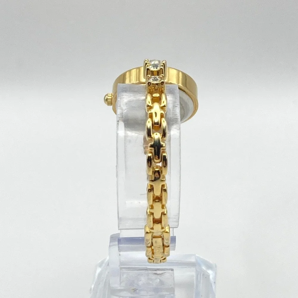 Lei Women's Watch Tennis Bracelet Gold Tone 23mm Crystals New Battery SMALL 6